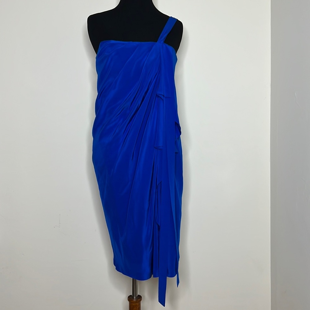 ROBERT RODRIGUEZ Cobalt Blue One Shoulder Silk Dress 6